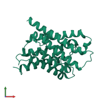 PDB entry 2d57 coloured by chain, front view.