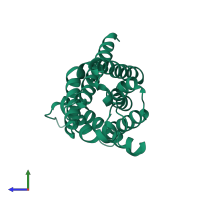 PDB entry 2d57 coloured by chain, side view.