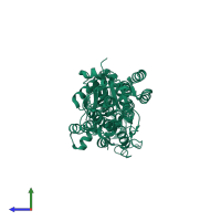 PDB entry 2d5b coloured by chain, side view.