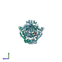 PDB entry 2d5c coloured by chain, side view.