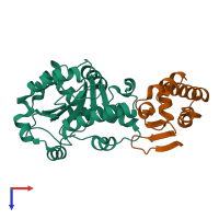 PDB entry 2d5r coloured by chain, top view.