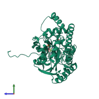 PDB entry 2d61 coloured by chain, side view.