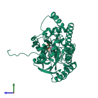 PDB entry 2d66 coloured by chain, side view.