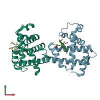 PDB entry 2d6c coloured by chain, front view.
