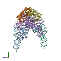 PDB entry 2d6f coloured by chain, side view.