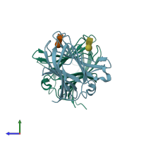 PDB entry 2d6p coloured by chain, side view.