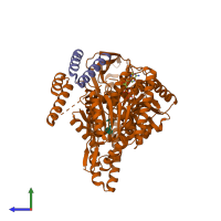 PDB entry 2d7d coloured by chain, side view.