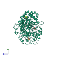 PDB entry 2d7i coloured by chain, side view.