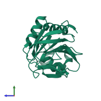 PDB entry 2d7j coloured by chain, side view.