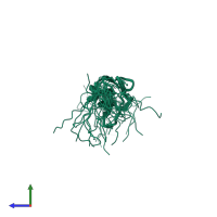 PDB entry 2d7o coloured by chain, ensemble of 20 models, side view.