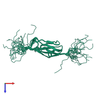 PDB entry 2d7o coloured by chain, ensemble of 20 models, top view.