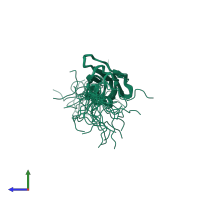 PDB entry 2d7p coloured by chain, ensemble of 20 models, side view.