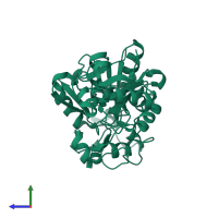 PDB entry 2d7u coloured by chain, side view.