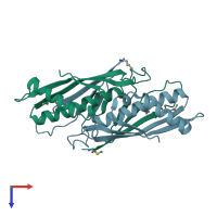 PDB entry 2d7v coloured by chain, top view.