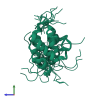 PDB entry 2d88 coloured by chain, ensemble of 20 models, side view.