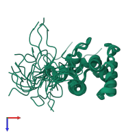 PDB entry 2d88 coloured by chain, ensemble of 20 models, top view.