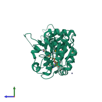 PDB entry 2d8a coloured by chain, side view.