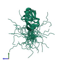 PDB entry 2d8i coloured by chain, ensemble of 20 models, side view.