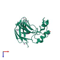 Monomeric assembly 1 of PDB entry 2d8o coloured by chemically distinct molecules, top view.