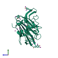 PDB entry 2d8p coloured by chain, side view.