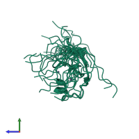 PDB entry 2d8v coloured by chain, ensemble of 20 models, side view.