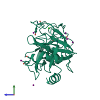 PDB entry 2d8w coloured by chain, side view.
