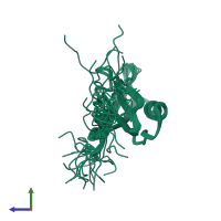 PDB entry 2d90 coloured by chain, ensemble of 20 models, side view.