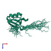 PDB entry 2d90 coloured by chain, ensemble of 20 models, top view.