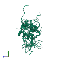 PDB entry 2d9a coloured by chain, ensemble of 20 models, side view.