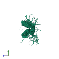PDB entry 2d9d coloured by chain, ensemble of 20 models, side view.