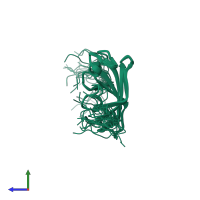 PDB entry 2d9f coloured by chain, ensemble of 20 models, side view.