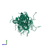 PDB entry 2d9o coloured by chain, ensemble of 20 models, side view.