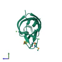 PDB entry 2d9r coloured by chain, side view.