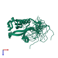 PDB entry 2d9v coloured by chain, ensemble of 20 models, top view.