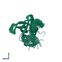 PDB entry 2d9z coloured by chain, ensemble of 20 models, side view.