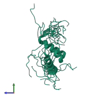 PDB entry 2da7 coloured by chain, ensemble of 20 models, side view.