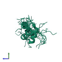 PDB entry 2dah coloured by chain, ensemble of 20 models, side view.