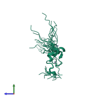 PDB entry 2dan coloured by chain, ensemble of 20 models, side view.