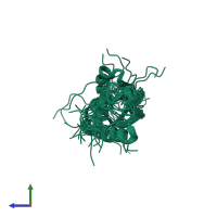 PDB entry 2day coloured by chain, ensemble of 20 models, side view.