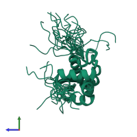 PDB entry 2db2 coloured by chain, ensemble of 20 models, side view.