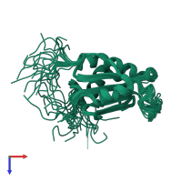 PDB entry 2dbc coloured by chain, ensemble of 20 models, top view.