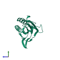 PDB entry 2dbo coloured by chain, side view.