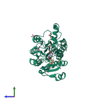 PDB entry 2dbq coloured by chain, side view.