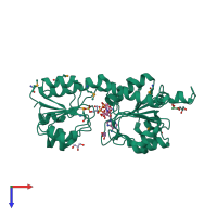 PDB entry 2dbq coloured by chain, top view.