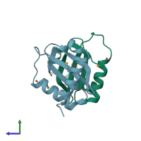 PDB entry 2dbs coloured by chain, side view.