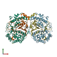 PDB entry 2dbu coloured by chain, front view.
