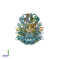 PDB entry 2dbu coloured by chain, side view.
