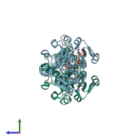 PDB entry 2dbz coloured by chain, side view.