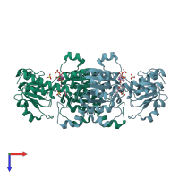 PDB entry 2dbz coloured by chain, top view.