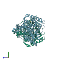 PDB entry 2dc0 coloured by chain, side view.